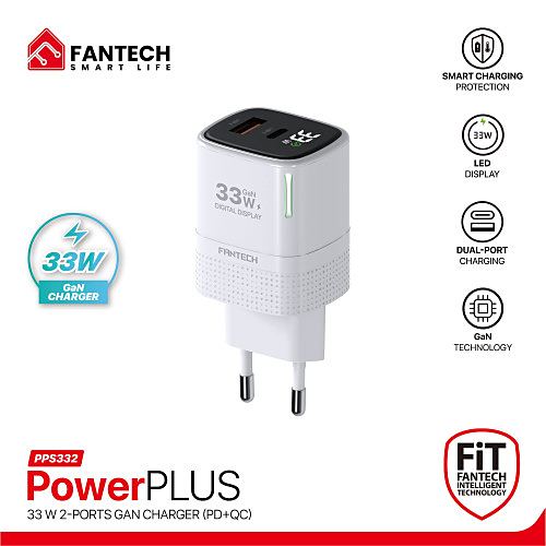 FANTECH PPS332 PowerPLUS 33W 2-Ports GaN Charger (PD+QC)