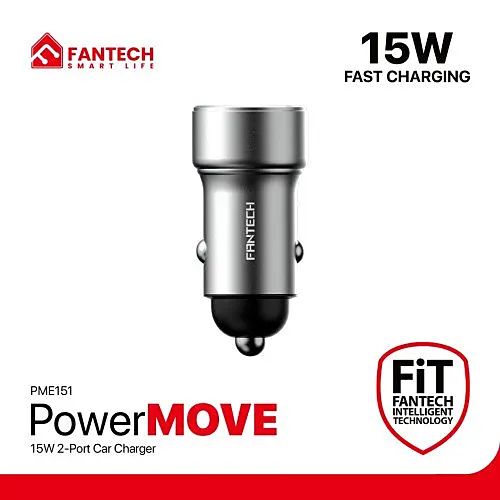 Fantech PME15 PowerMove 15W 2 Port Car Charger Adapter Silver