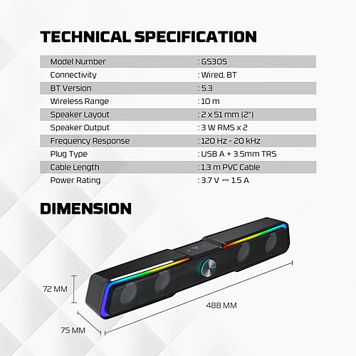 FANTECH GS305 BEAT BAR Duel-Mode Gaming Speaker