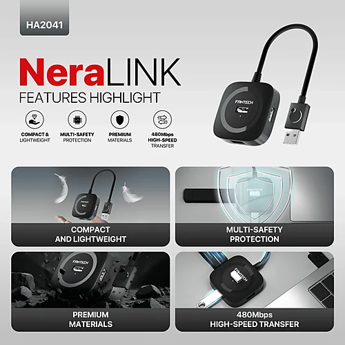 FANTECH HA2041 NeraLink 4 Port USB 2.0 Hub