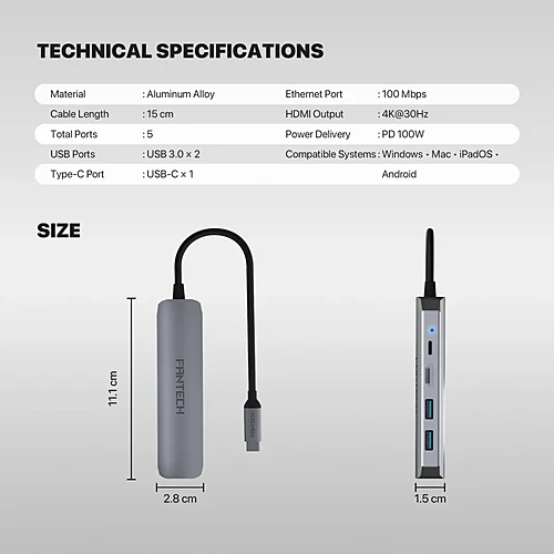 FANTECH HC051 NeraLink 5-in-1 USB-C Multifunctional Docking Station Hub