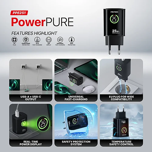 FANTECH PPE251 PowerPURE Duel-Port-Adapter 25Watt With Digital Display