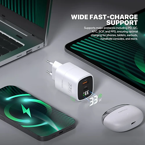FANTECH PPS332 PowerPLUS 33W 2-Ports GaN Charger (PD+QC)