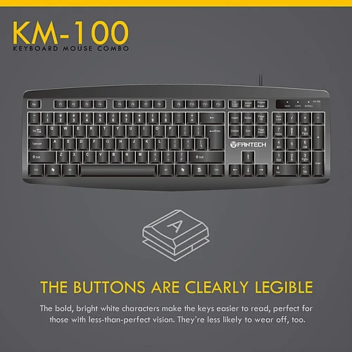 FANTECH KM100 USB Wired Keyboard Mouse Combo Black