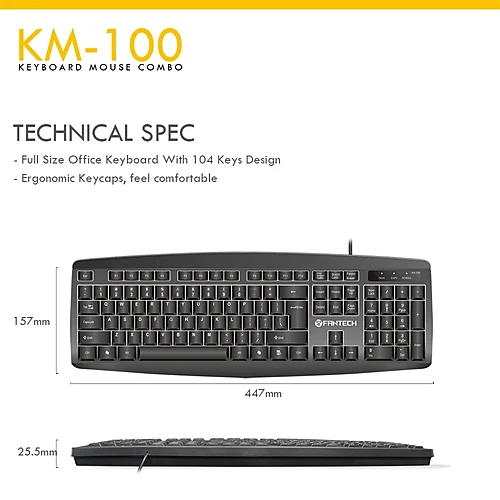 FANTECH KM100 USB Wired Keyboard Mouse Combo Black