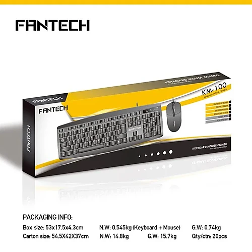 FANTECH KM100 USB Wired Keyboard Mouse Combo Black